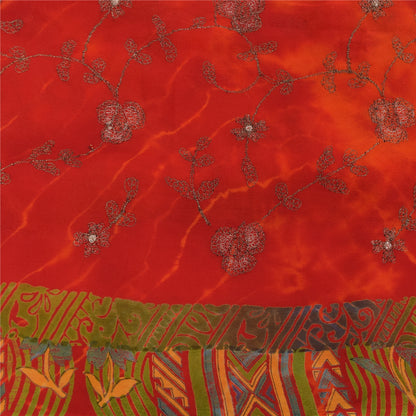 Sanskriti Vintage Sarees Pure Georgette Silk Embroidered Tie-Dye Sari 5yd Sustainable Fabric