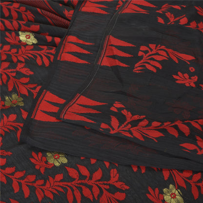 Sanskriti Vintage Black Indian Sarees Blend Silk Hand-Woven Sari 5 YD Sustainable Fabric