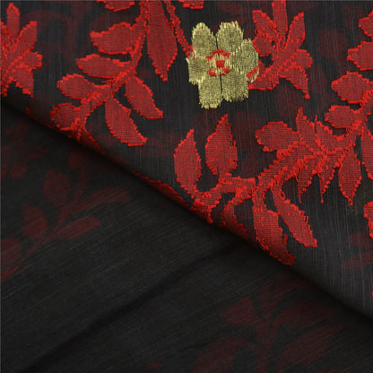 Sanskriti Vintage Black Indian Sarees Blend Silk Hand-Woven Sari 5 YD Sustainable Fabric