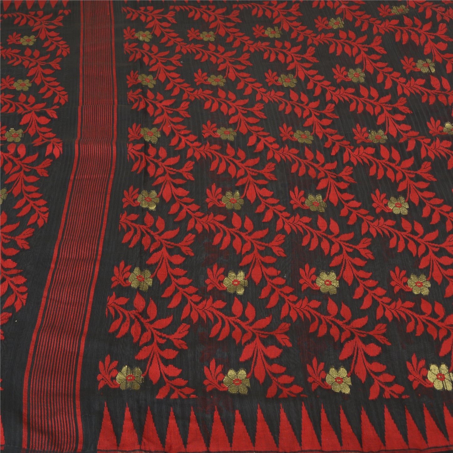 Sanskriti Vintage Black Indian Sarees Blend Silk Hand-Woven Sari 5 YD Sustainable Fabric