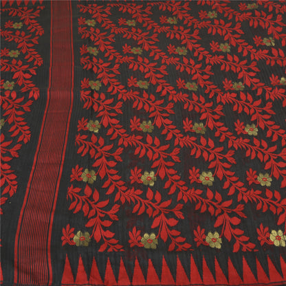 Sanskriti Vintage Black Indian Sarees Blend Silk Hand-Woven Sari 5 YD Sustainable Fabric