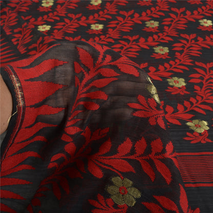 Sanskriti Vintage Black Indian Sarees Blend Silk Hand-Woven Sari 5 YD Sustainable Fabric