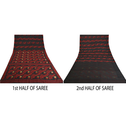 Sanskriti Vintage Black Indian Sarees Blend Silk Hand-Woven Sari 5 YD Sustainable Fabric