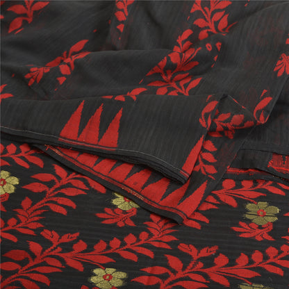 Sanskriti Vintage Black Indian Sarees Blend Silk Hand-Woven Sari 5 YD Sustainable Fabric