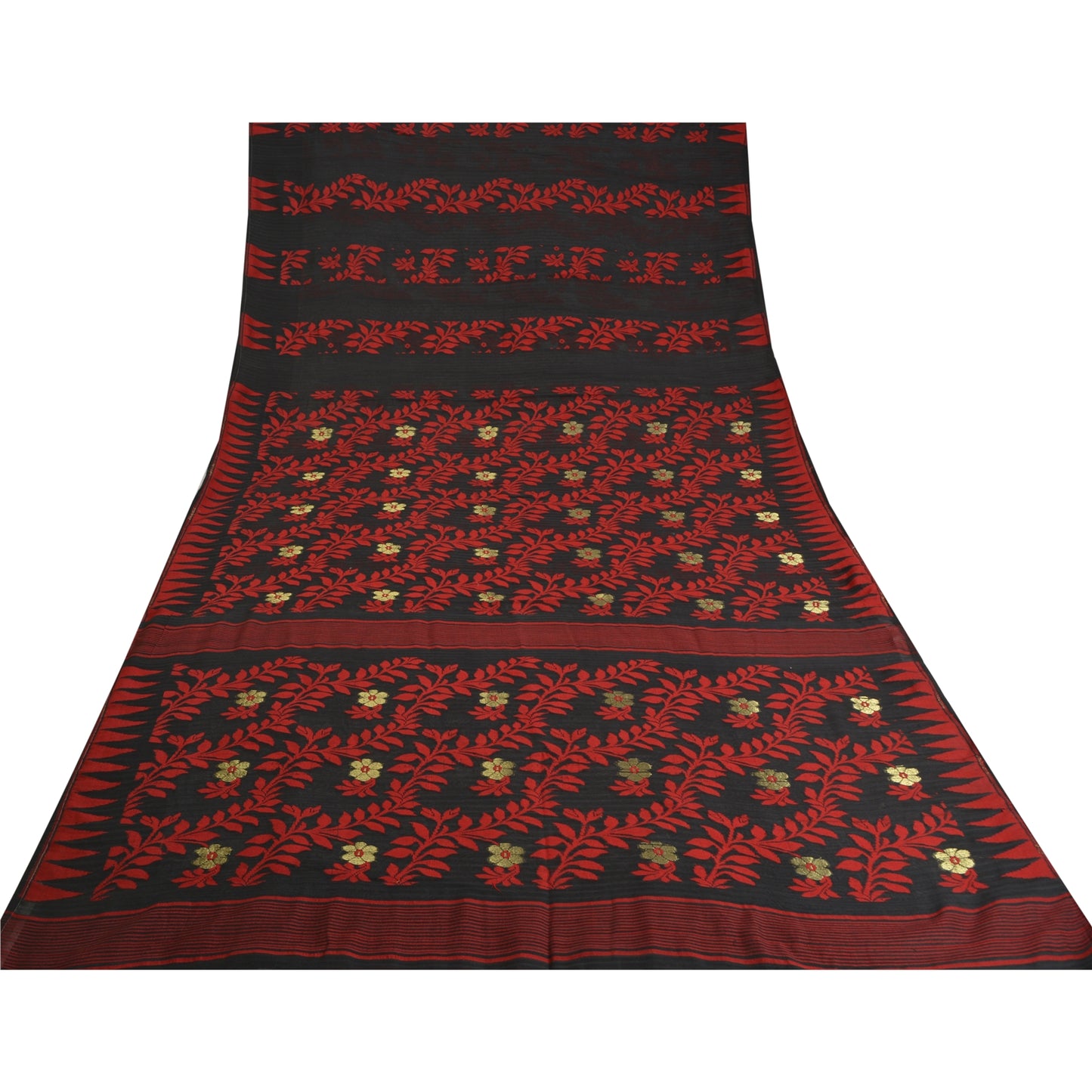 Sanskriti Vintage Black Indian Sarees Blend Silk Hand-Woven Sari 5 YD Sustainable Fabric