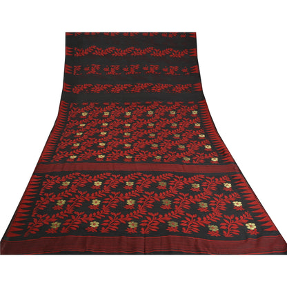 Sanskriti Vintage Black Indian Sarees Blend Silk Hand-Woven Sari 5 YD Sustainable Fabric