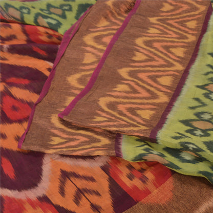 Sanskriti Vintage Green Sambalpuri Ikat Sarees Woven Cotton Silk Sari Fabric