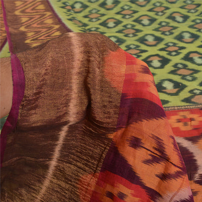 Sanskriti Vintage Green Sambalpuri Ikat Sarees Woven Cotton Silk Sari Fabric