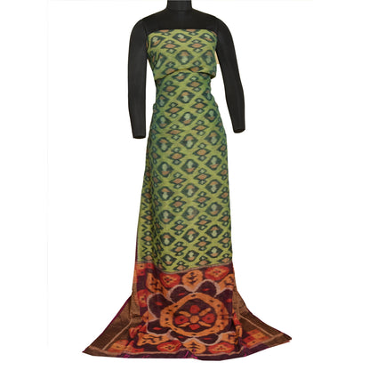 Sanskriti Vintage Green Sambalpuri Ikat Sarees Woven Cotton Silk Sari Fabric