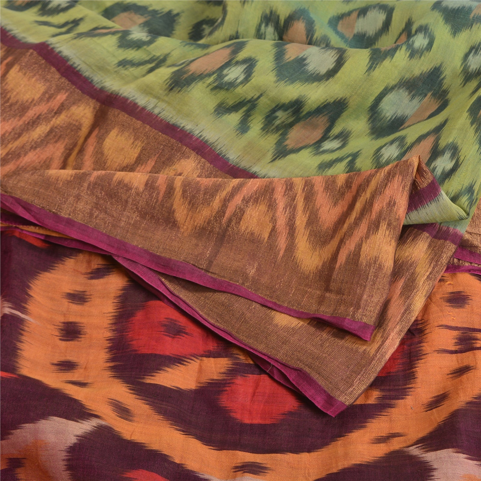 Sanskriti Vintage Saree Green & Red Cotton Silk 5.5+Yard Saree Sambalpuri Ikat Hand Woven Sari Fabric Odisha of India Textile Heritage