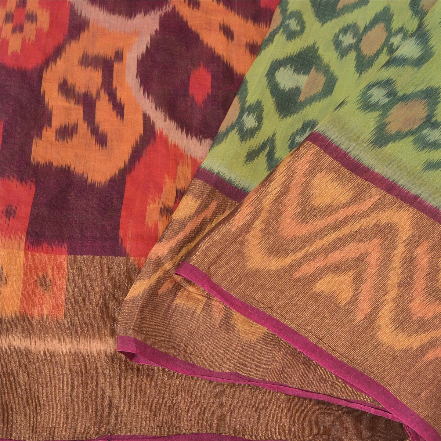 Sanskriti Vintage Green Sambalpuri Ikat Sarees Woven Cotton Silk Sari Fabric