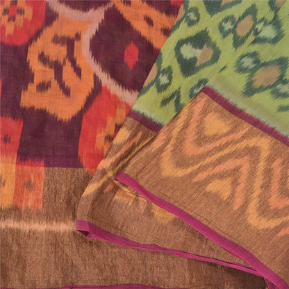 Sanskriti Vintage Green Sambalpuri Ikat Sarees Woven Cotton Silk Sari Fabric