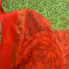 Sanskriti Vintage Green/Orange Sarees Pure Cotton Handmade Kalamkari Sari Sustainable Fabric