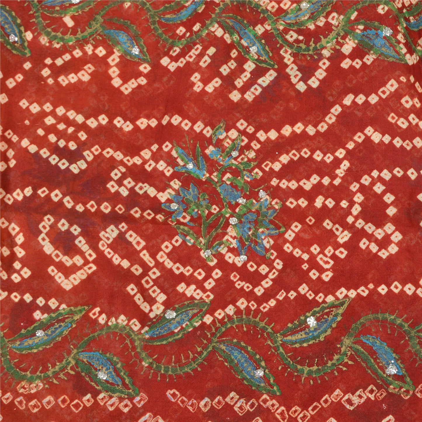 Sanskriti Vintage Saffron/Red Sarees Pure Silk Handmade Bandhani Sari Sustainable Fabric