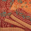 Sanskriti Vintage Saffron/Red Sarees Pure Silk Handmade Bandhani Sari Sustainable Fabric