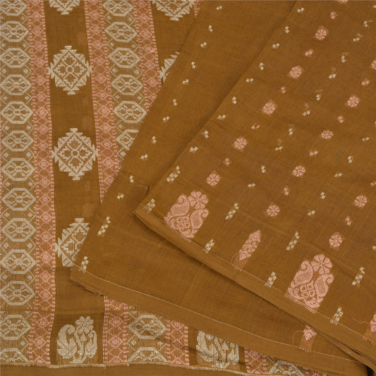 Sanskriti Vintage Green Sarees 100% Pure Cotton Hand-Woven Sari Craft Sustainable Fabric