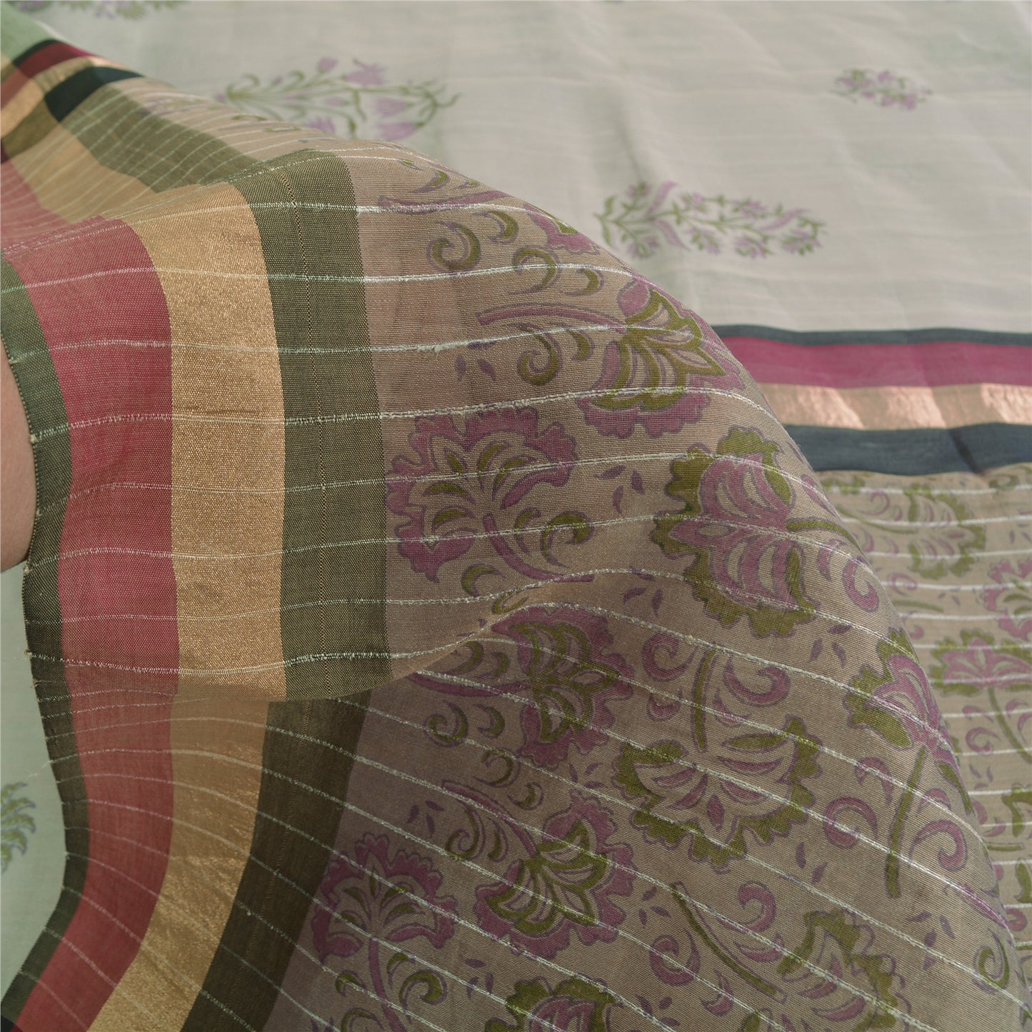 Sanskriti Vintage Purple Sarees Cotton Silk Block Printed Premium Sari Sustainable Fabric