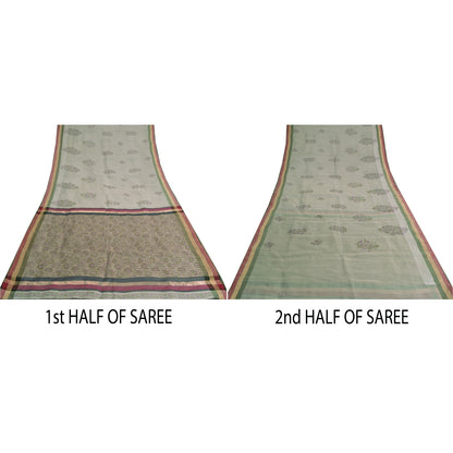 Sanskriti Vintage Purple Sarees Cotton Silk Block Printed Premium Sari Sustainable Fabric