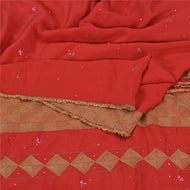 Sanskriti Vintage Red Indian Sarees Pure Crepe Silk Hand Embroidered Sari Fabric