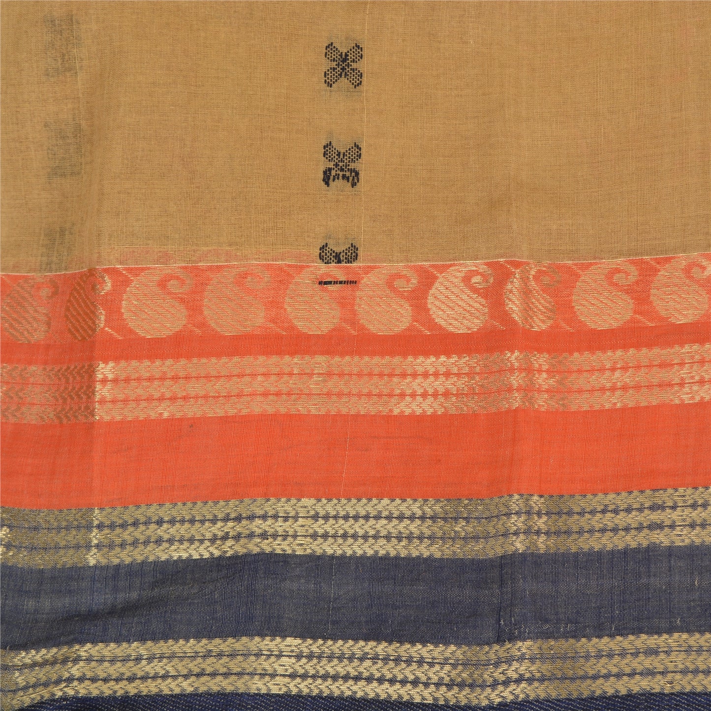 Sanskriti Vintage Beige Indian Sarees Pure Cotton Woven Premium Sari Sustainable Fabric