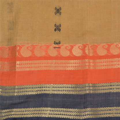 Sanskriti Vintage Beige Indian Sarees Pure Cotton Woven Premium Sari Sustainable Fabric
