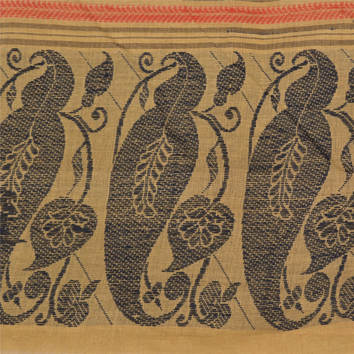 Sanskriti Vintage Beige Indian Sarees Pure Cotton Woven Premium Sari Sustainable Fabric