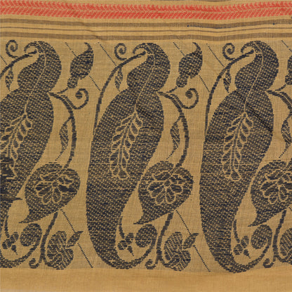 Sanskriti Vintage Beige Indian Sarees Pure Cotton Woven Premium Sari Sustainable Fabric