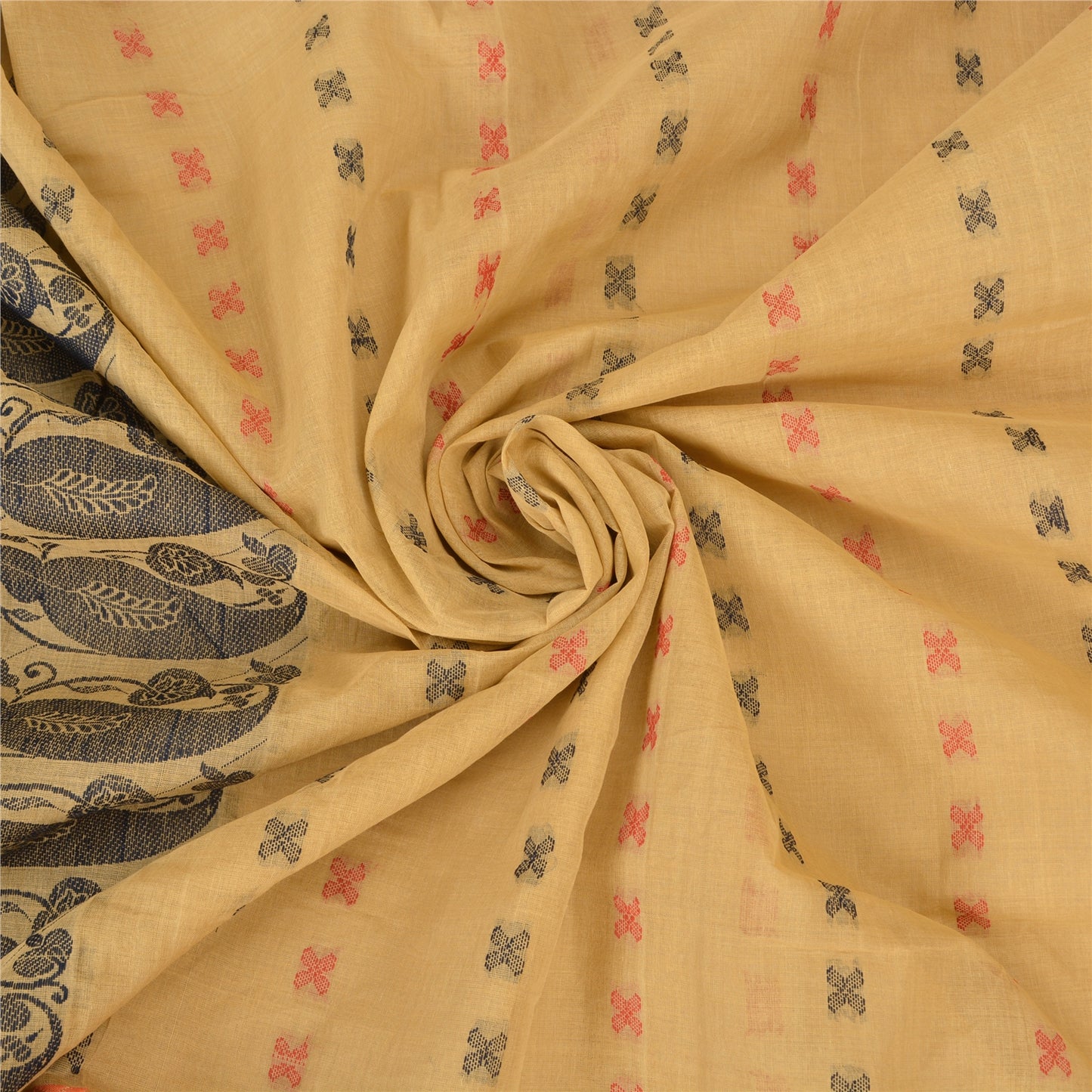 Sanskriti Vintage Beige Indian Sarees Pure Cotton Woven Premium Sari Sustainable Fabric