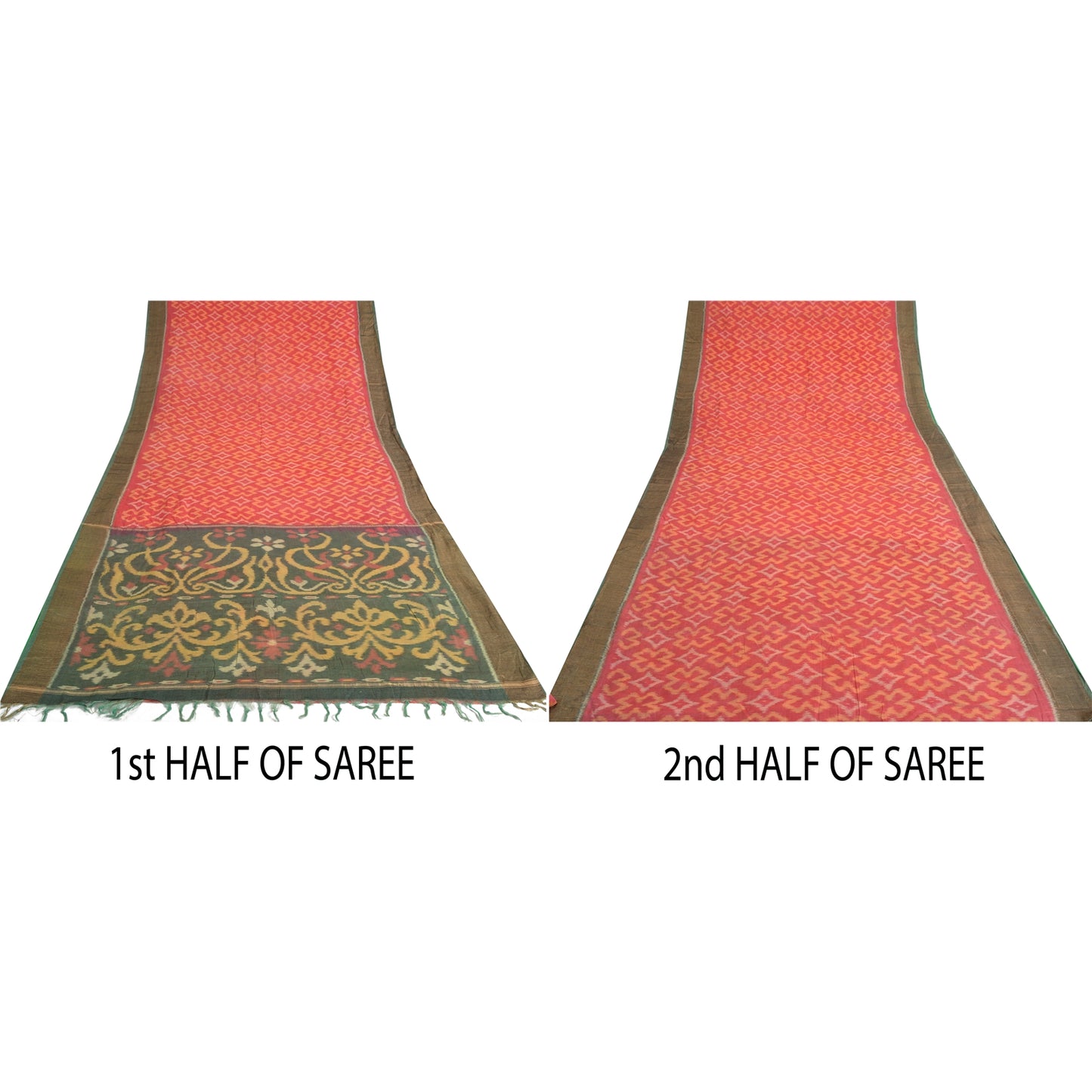 Sanskriti Vintage Red/Grey Indian Sarees Pure Cotton Woven Ikat Sari Sustainable Fabric