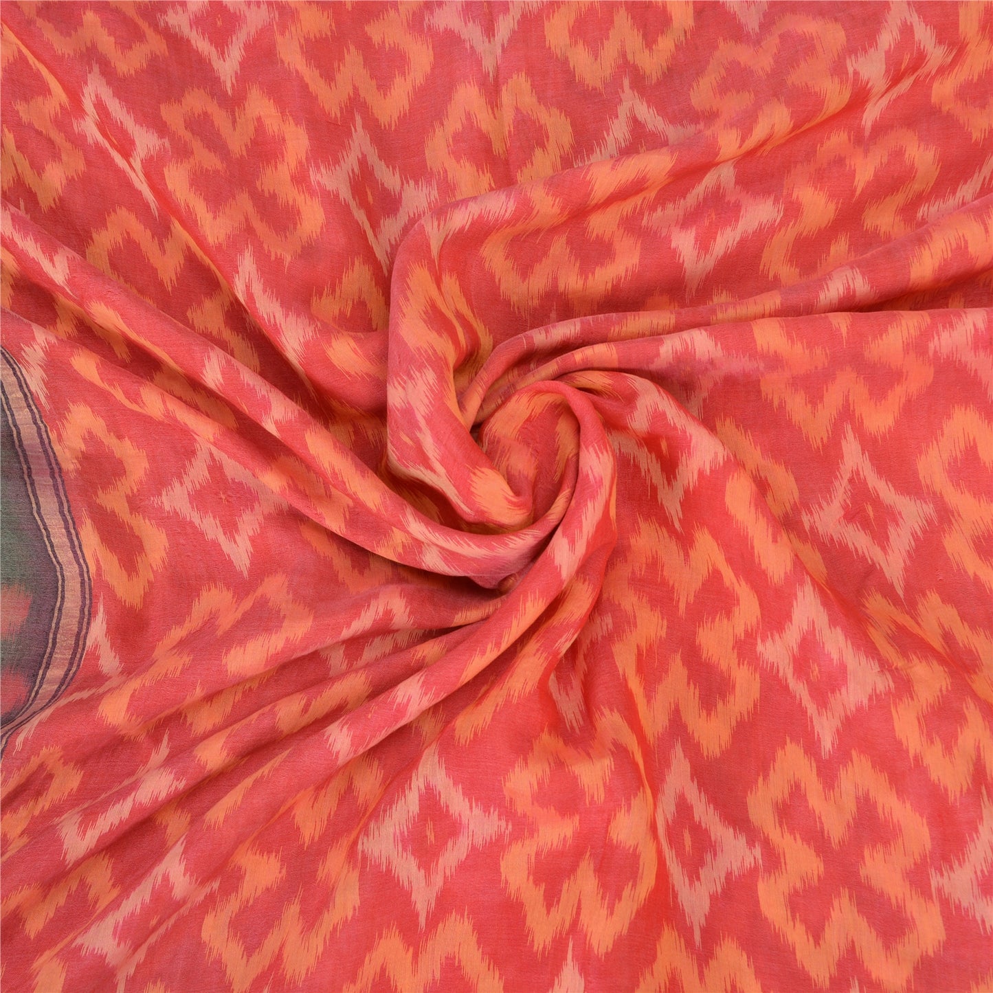 Sanskriti Vintage Red/Grey Indian Sarees Pure Cotton Woven Ikat Sari Sustainable Fabric