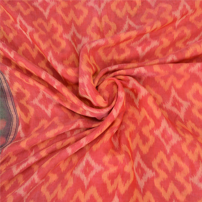 Sanskriti Vintage Red/Grey Indian Sarees Pure Cotton Woven Ikat Sari Sustainable Fabric