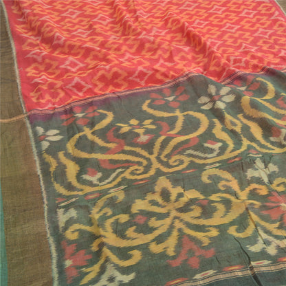 Sanskriti Vintage Red/Grey Indian Sarees Pure Cotton Woven Ikat Sari Sustainable Fabric