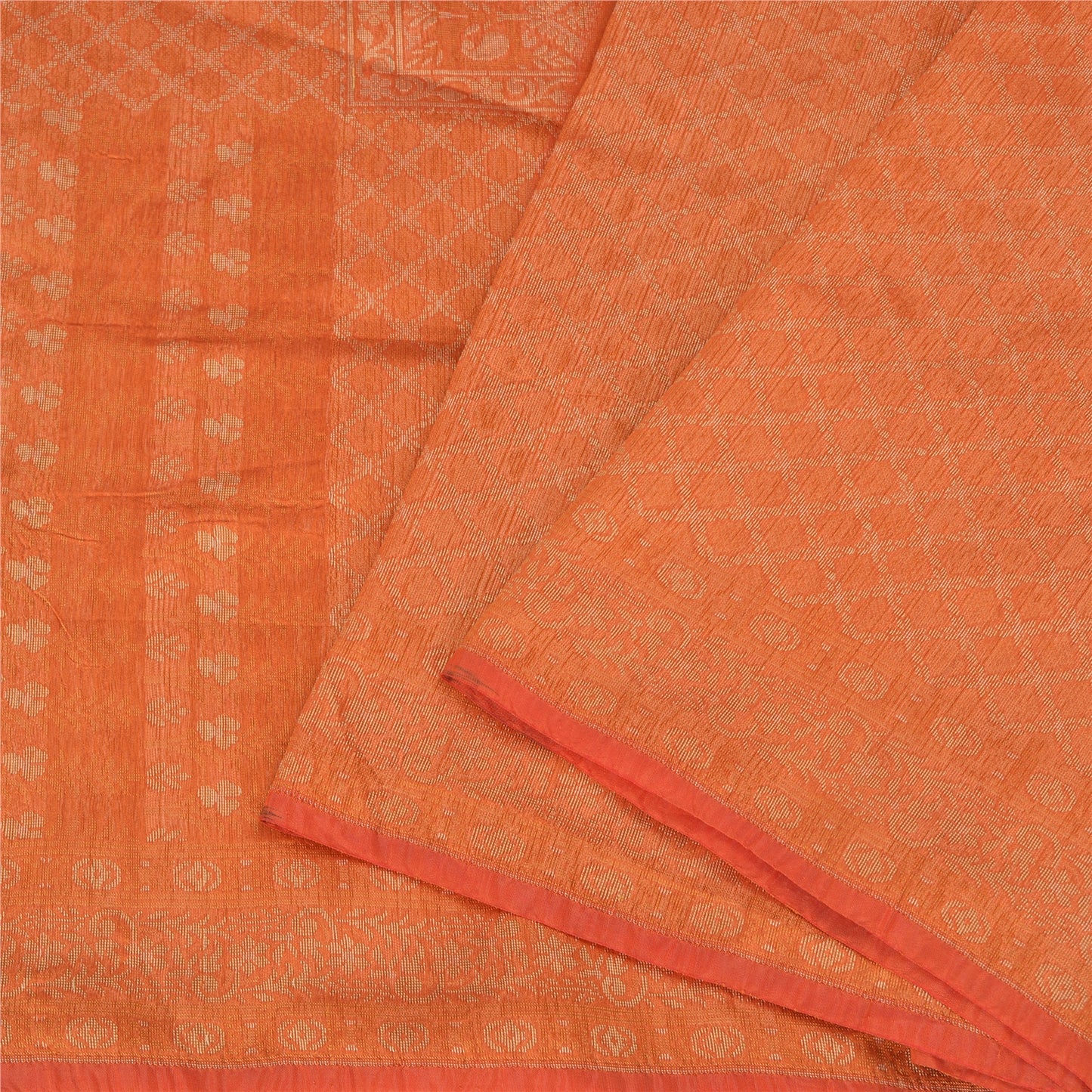 Sanskriti Vintage Orange Indian Sarees Pure Silk Woven Premium Sari Craft Sustainable Fabric