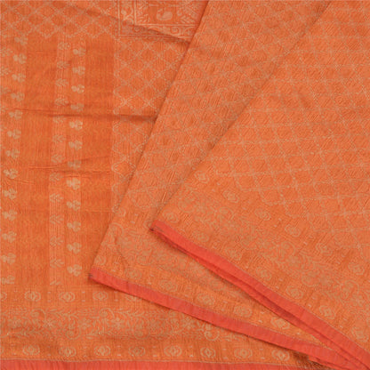 Sanskriti Vintage Orange Indian Sarees Pure Silk Woven Premium Sari Craft Sustainable Fabric