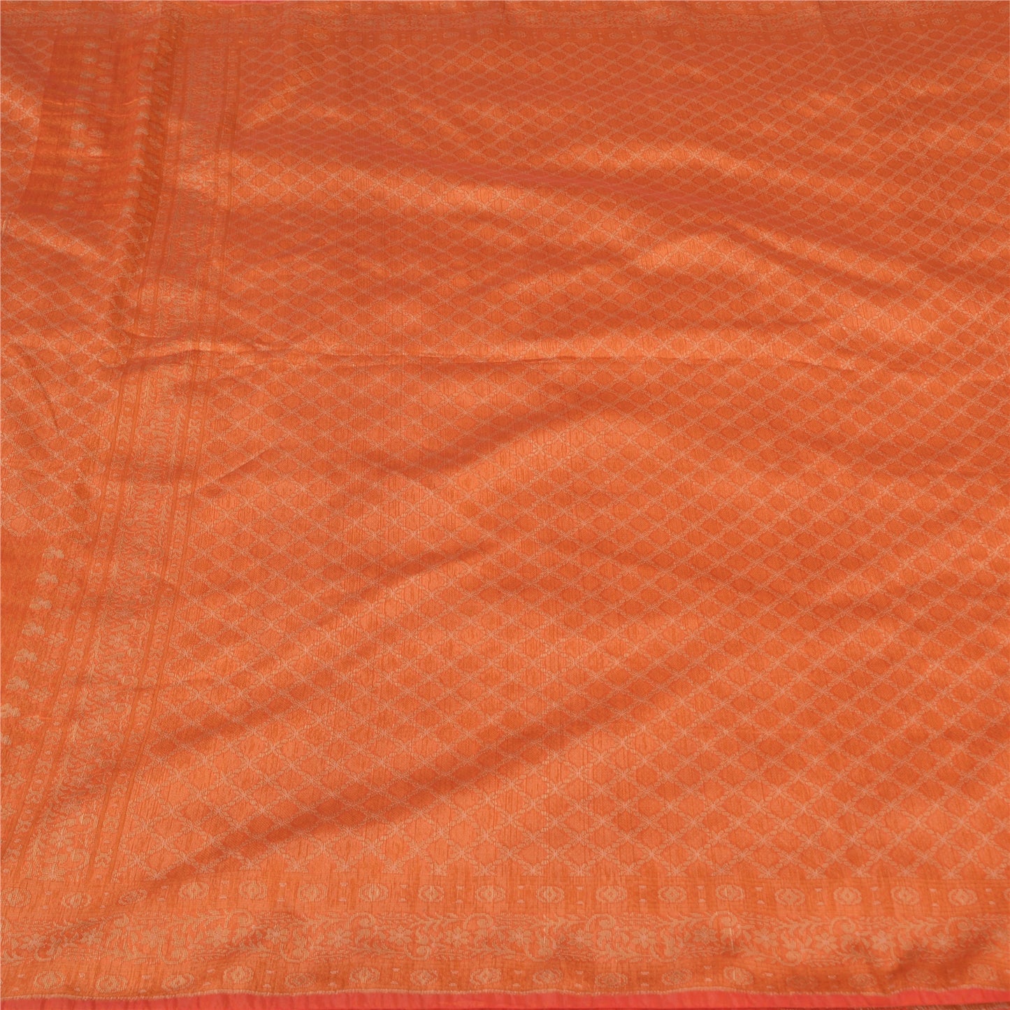 Sanskriti Vintage Orange Indian Sarees Pure Silk Woven Premium Sari Craft Sustainable Fabric