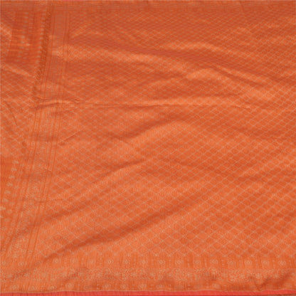 Sanskriti Vintage Orange Indian Sarees Pure Silk Woven Premium Sari Craft Sustainable Fabric