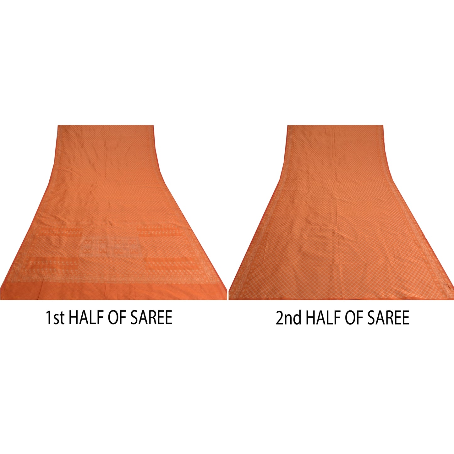 Sanskriti Vintage Orange Indian Sarees Pure Silk Woven Premium Sari Craft Sustainable Fabric