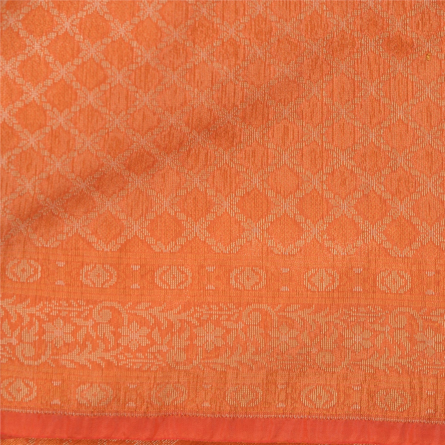 Sanskriti Vintage Orange Indian Sarees Pure Silk Woven Premium Sari Craft Sustainable Fabric