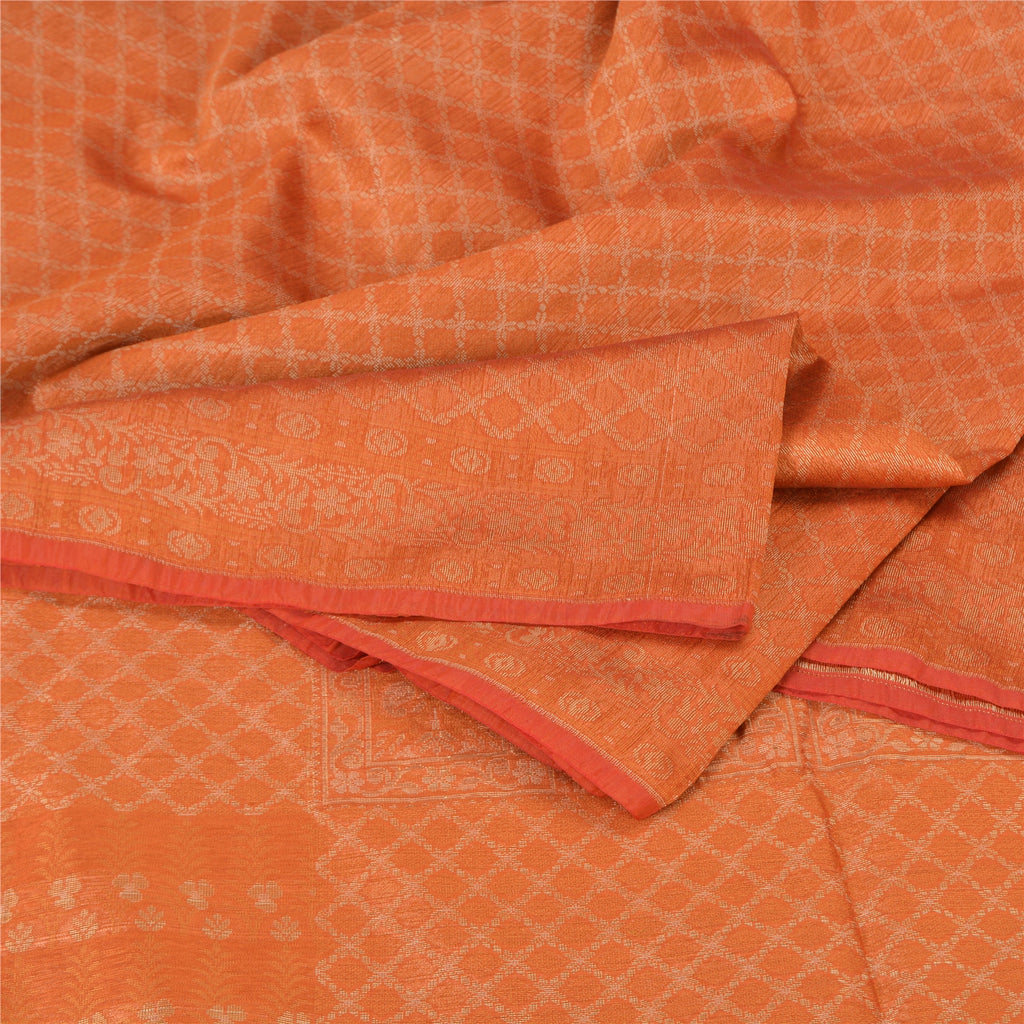 Sanskriti Vintage Orange Indian Sarees Pure Silk Woven Premium Sari Craft Sustainable Fabric