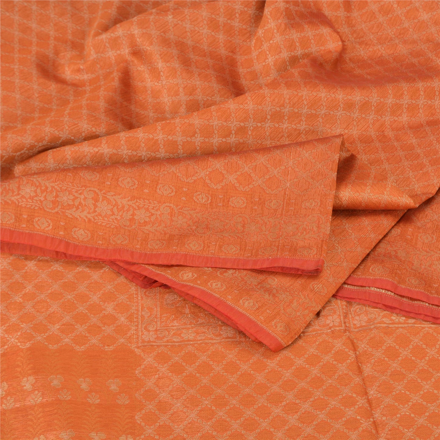 Sanskriti Vintage Orange Indian Sarees Pure Silk Woven Premium Sari Craft Sustainable Fabric