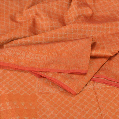 Sanskriti Vintage Orange Indian Sarees Pure Silk Woven Premium Sari Craft Sustainable Fabric