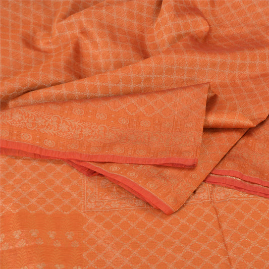 Sanskriti Vintage Orange Indian Sarees Pure Silk Woven Premium Sari Craft Sustainable Fabric