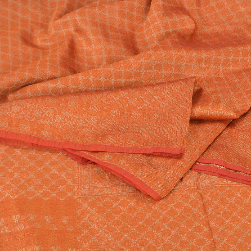Sanskriti Vintage Orange Indian Sarees Pure Silk Woven Premium Sari Craft Fabric