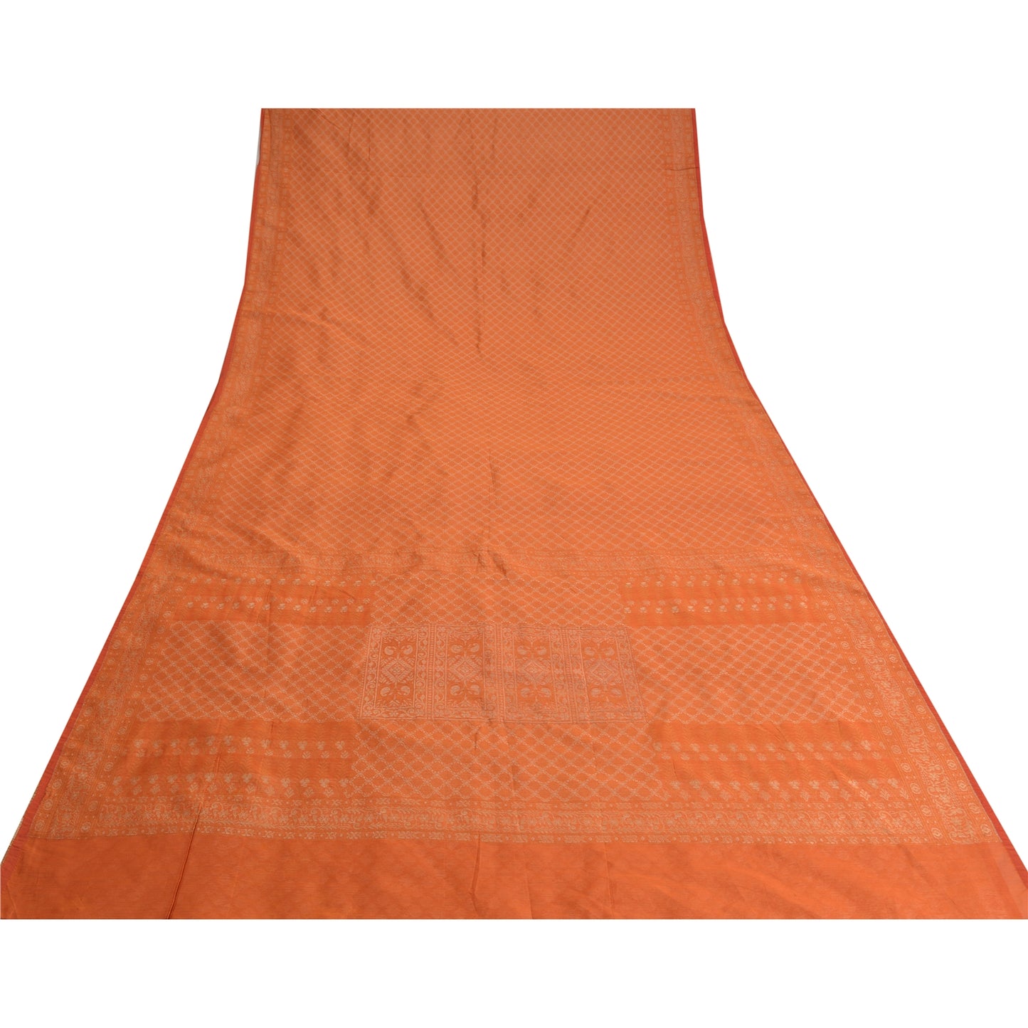 Sanskriti Vintage Orange Indian Sarees Pure Silk Woven Premium Sari Craft Sustainable Fabric