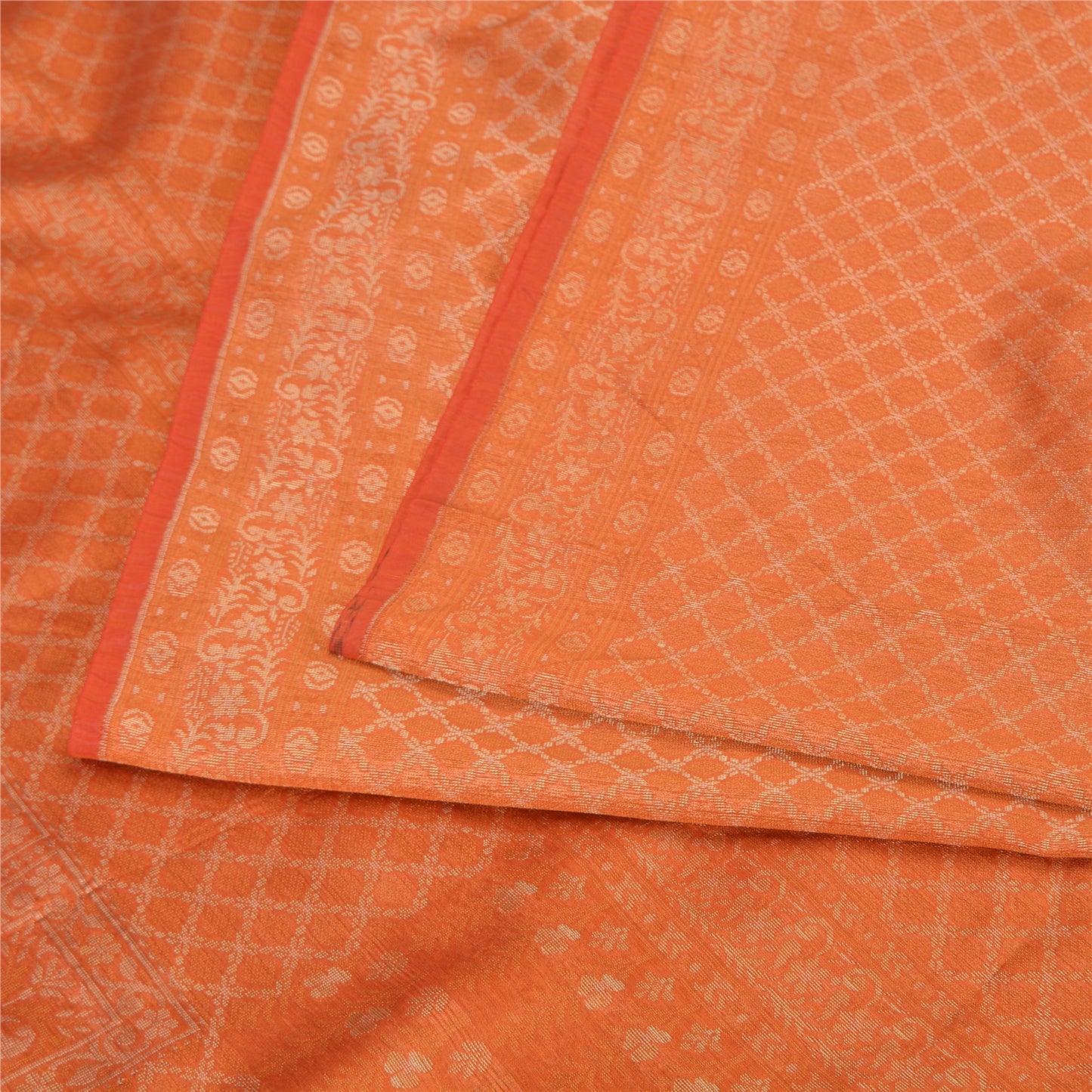 Sanskriti Vintage Orange Indian Sarees Pure Silk Woven Premium Sari Craft Sustainable Fabric