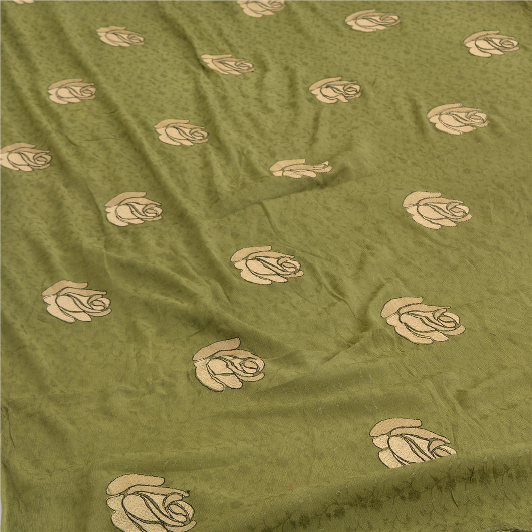 Sanskriti Vintage Green Sarees Pure Silk Embroidered Woven Premium Sari Fabric