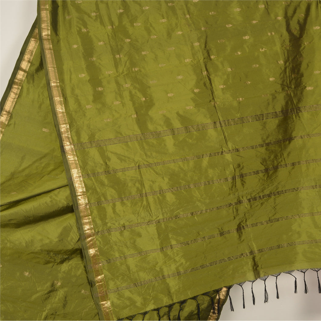 Sanskriti Vintage Green Indian Sarees Art Silk Woven Zari Sari Craft 5 YD Fabric