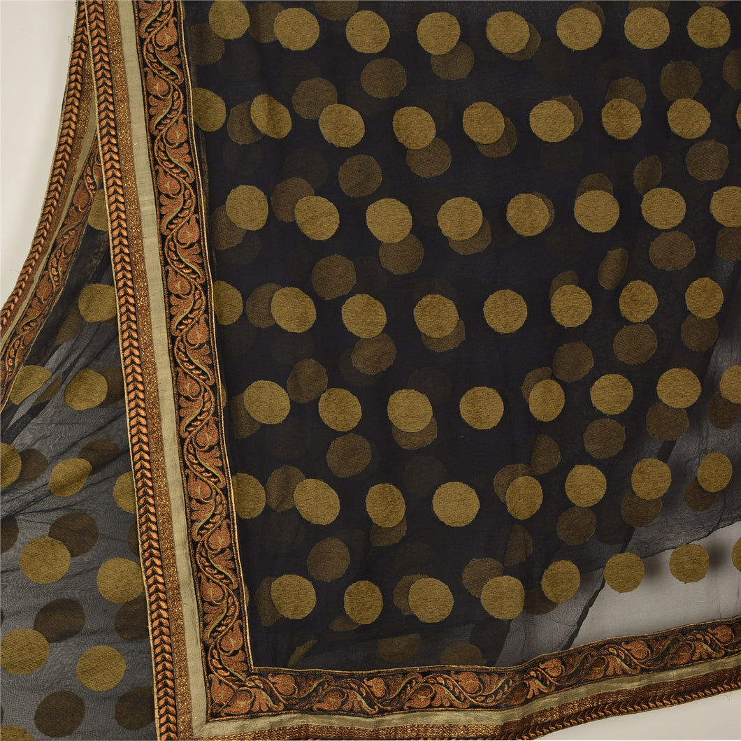 Sanskriti Vintage Black Indian Sarees Net Mesh Embroiderd Sari Craft 5 YD Fabric