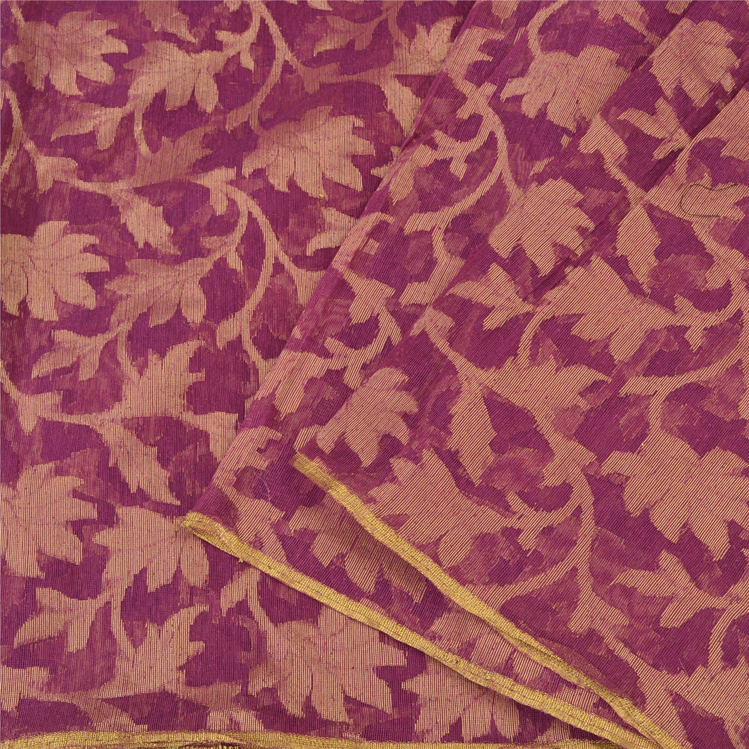 Sanskriti Vintage Purple Indian Sarees Pure Silk Woven Premium Sari Craft Fabric