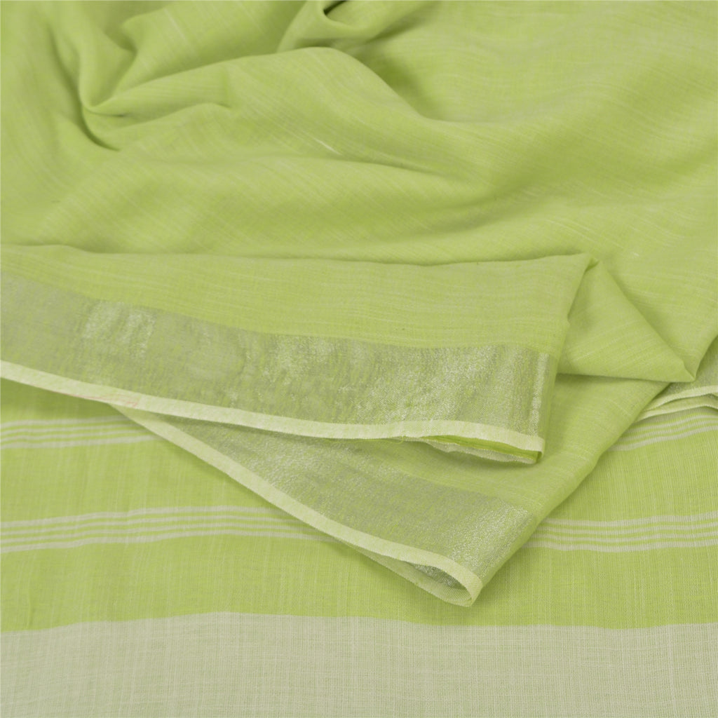 Sanskriti Vintage Green/Ivory Indian Sarees Cotton Woven Premium Sari Sustainable Fabric